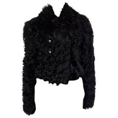 ALAIA black SHEARLING FUR CROPPED DOUBLE BREASTED Jacket 40