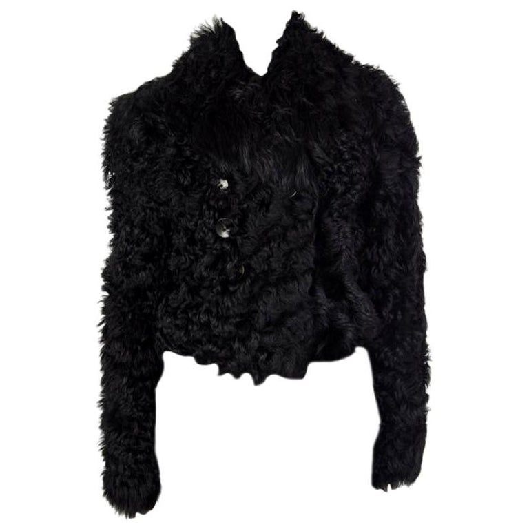 ALAIA black SHEARLING FUR CROPPED DOUBLE BREASTED Jacket 40 at 1stDibs