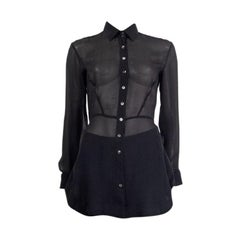 ALAIA black SHEER HIGH LOW Blouse Button Up Shirt XS