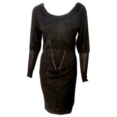 Vintage Alaia Black Sheer Jersey Long Sleeve Scoop neck Dress, Circa 1990's