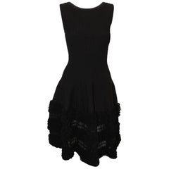 Alaia Black Silk Blend Knit Low Cut Back Lace Ruffle Hem Dress