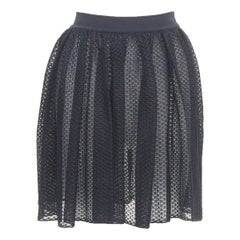 ALAIA black silk blend shiny scale like cut out pleated flared skater skirt FR40