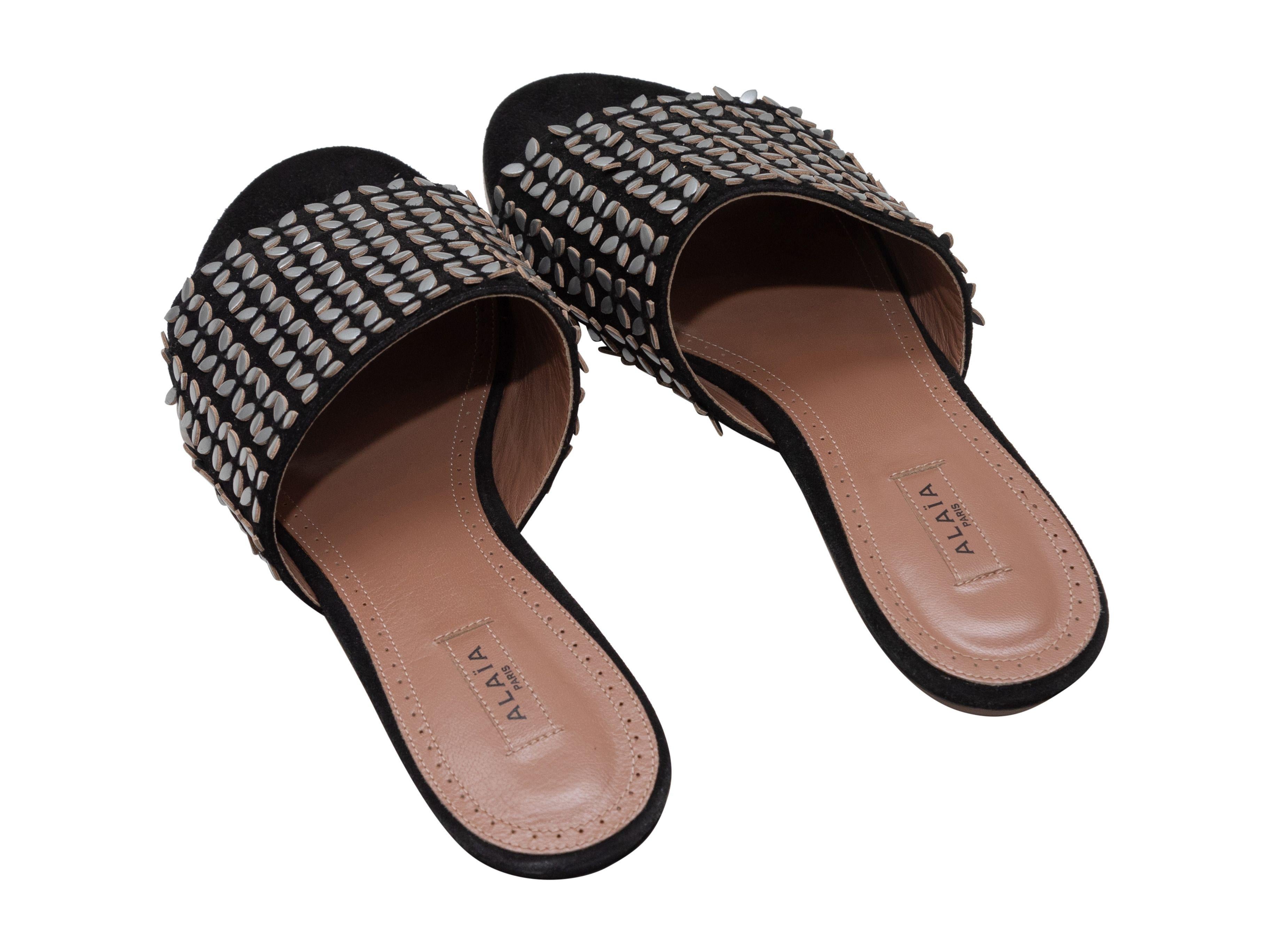 Women's Alaia Black & Silver Slide Sandals