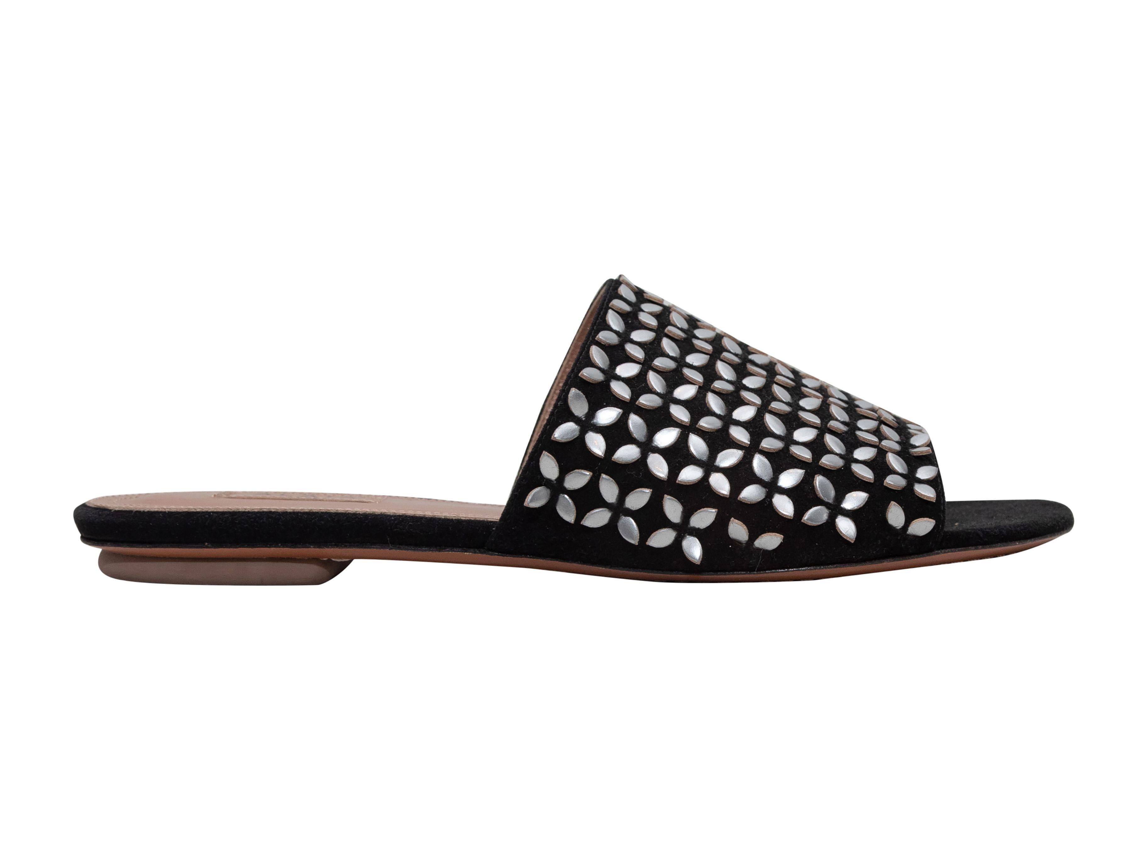 Alaia Black & Silver Slide Sandals 2