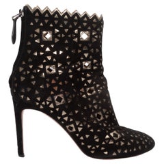 Alaia Black & Silver Suede & Leather Cutout Ankle Boots