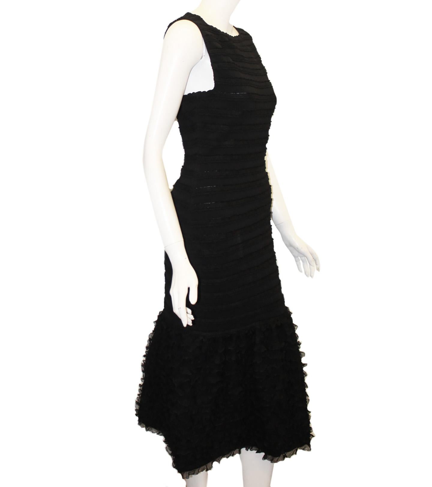 Alaia Black Sleeveless Body Contouring Midi  Ruffle Dress In Excellent Condition In Palm Beach, FL