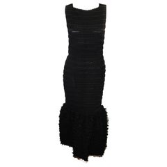 Alaia Black Sleeveless Body Contouring Midi  Ruffle Dress