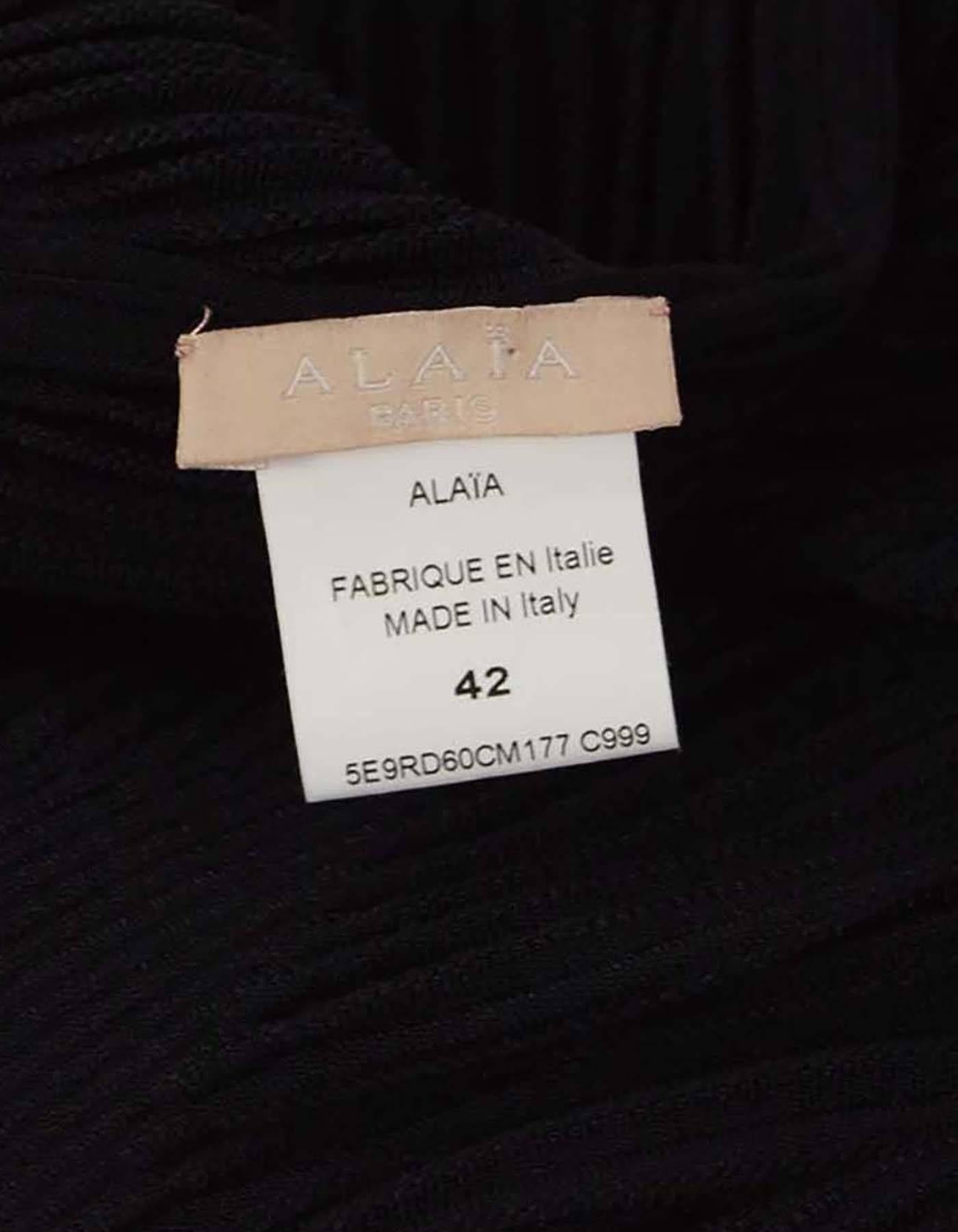 Alaïa - Robe trapèze noire sans manches à zigzags, taille 42 en vente 2