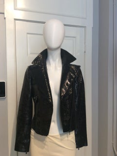 Alaia Black Snakeskin Cropped Jacket, Size 38