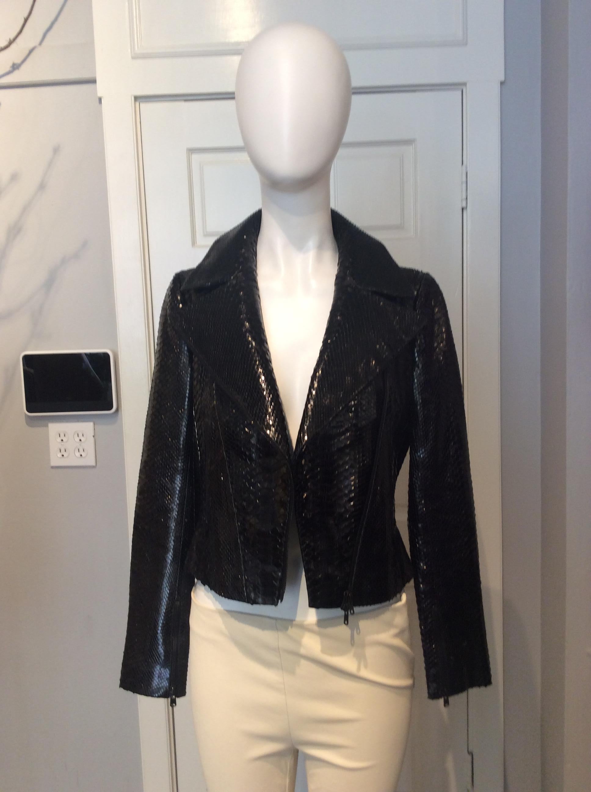Women's Alaia Black Snakeskin Cropped Jacket, Size 38 For Sale