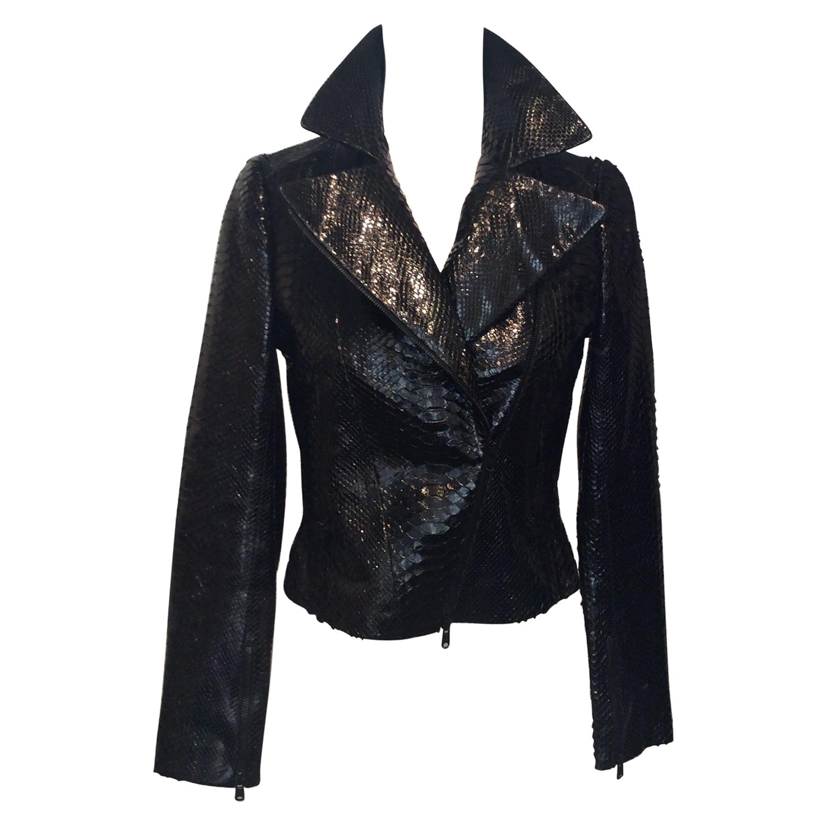 Alaia Black Snakeskin Cropped Jacket, Size 38 For Sale