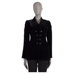 ALAIA black SPECLED VELVET DOUBLE BREASTED Blazer Jacket 40 M