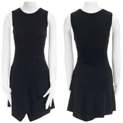 ALAIA Schwarz Spirale Leiterstich Naht Asymmetrisch Ausgestellter Rock Bodycon Kleid FR38