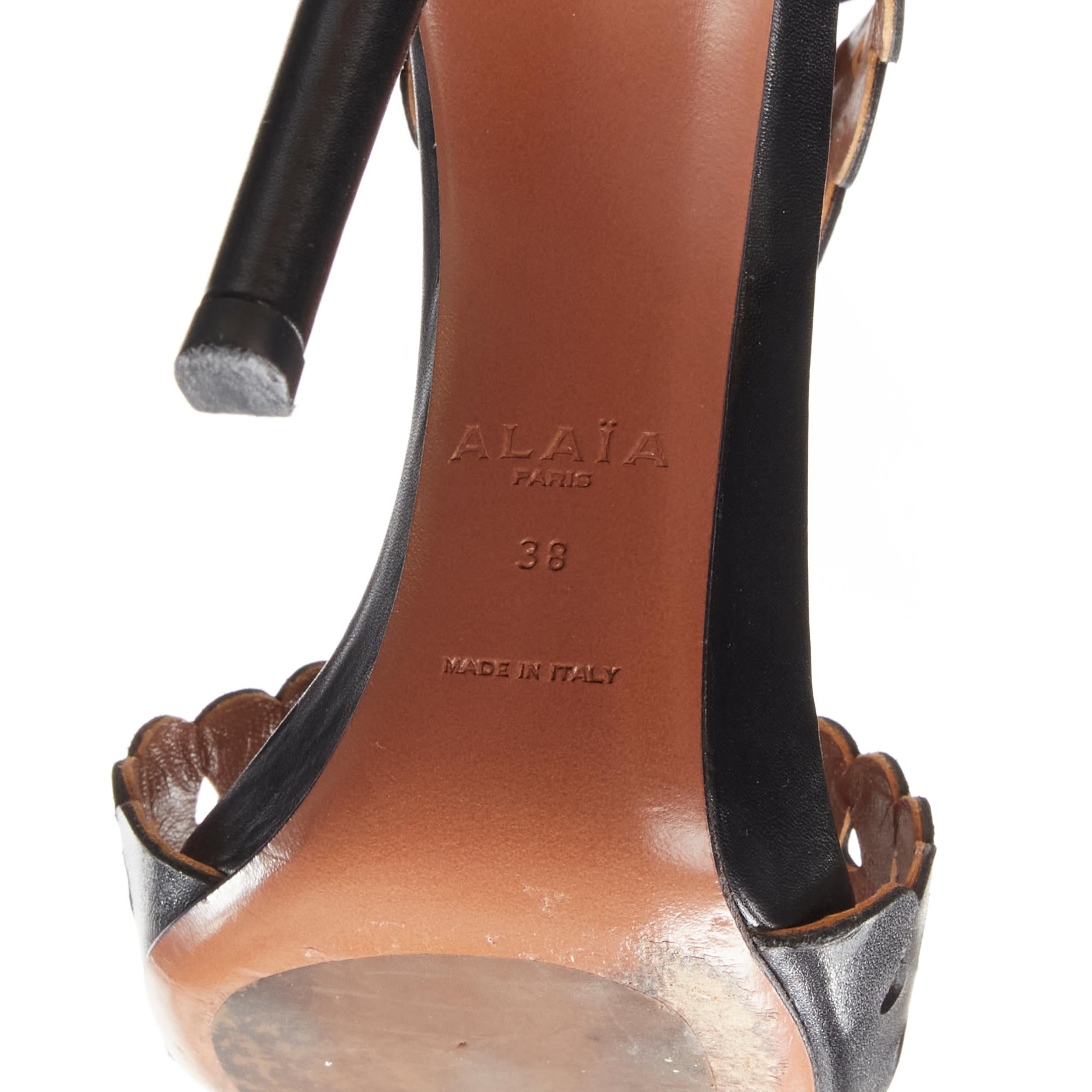 ALAIA black squiggle cut out raffia fringe platform high heel sandals EU38 For Sale 2
