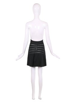 Alaia Black Stretch A-Line Mini Skirt W/Crochet Detail