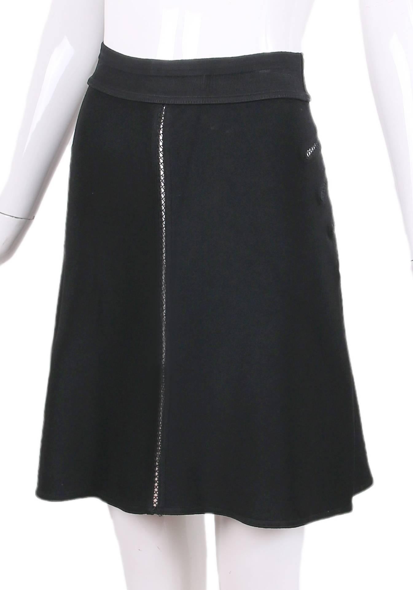 Alaia Black Stretch A-Line Mini Skirt W/Crochet Detail In Excellent Condition For Sale In Studio City, CA