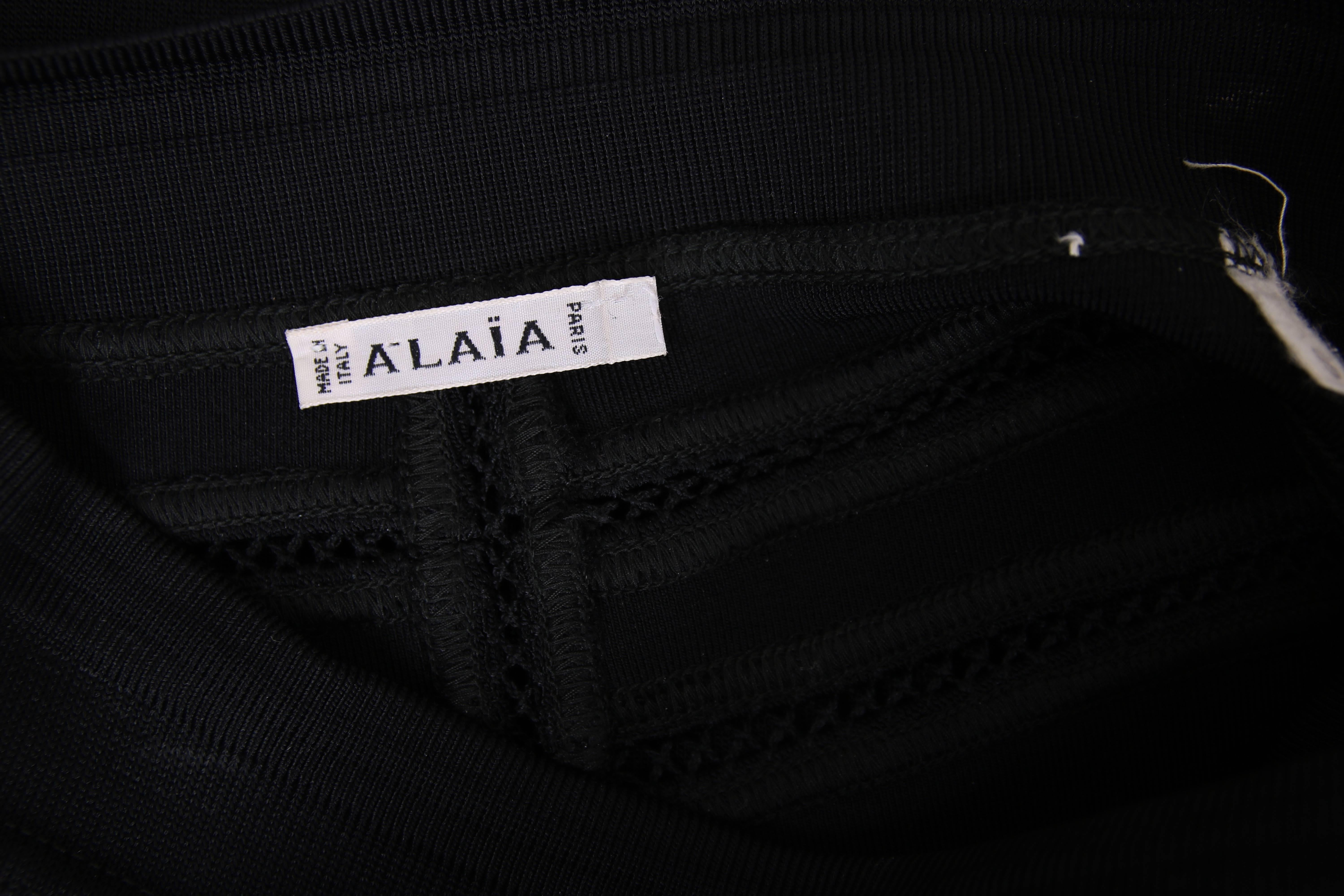 Alaia Black Stretch A-Line Mini Skirt W/Crochet Detail For Sale 1