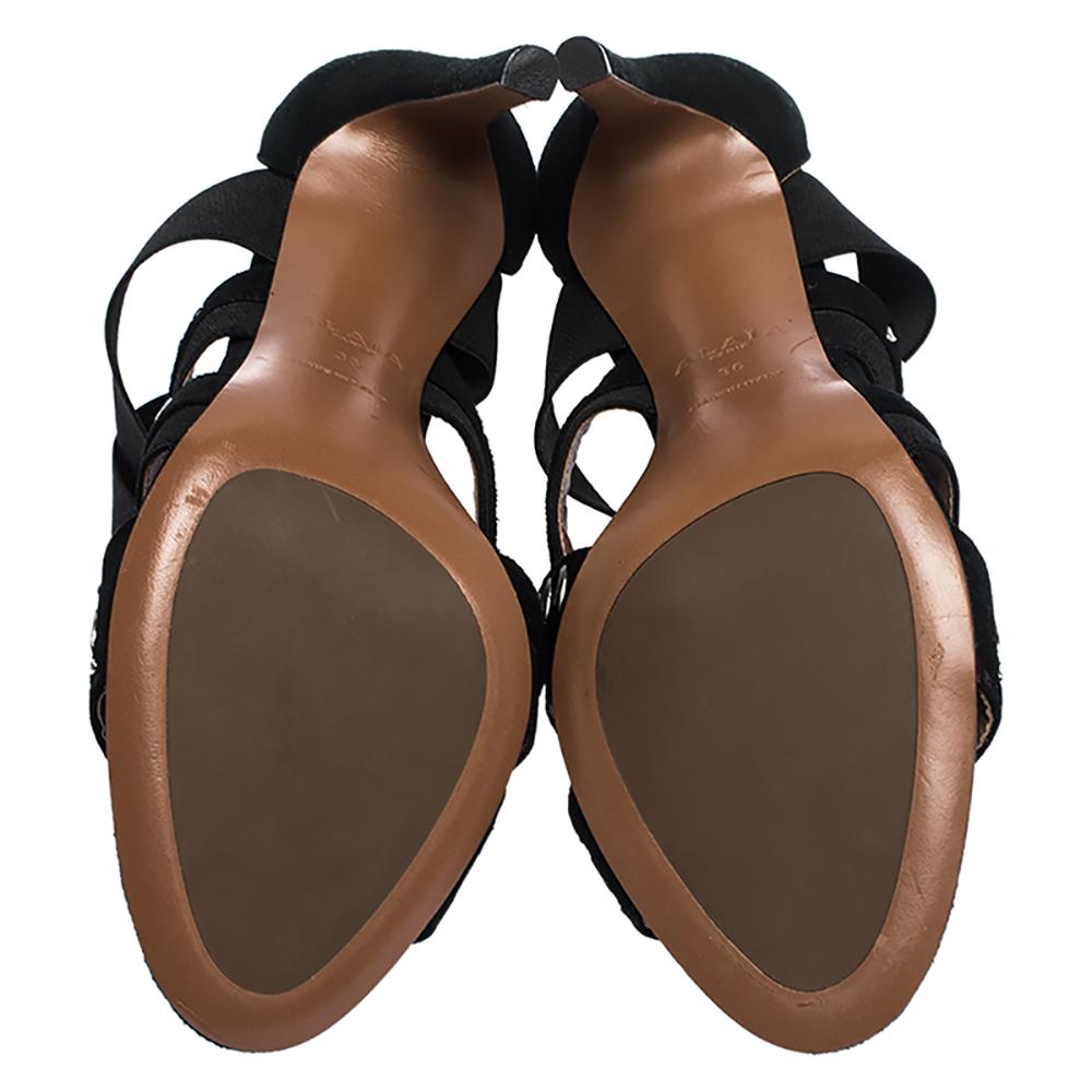 Alaia Black Studded Suede Cross Strap Peep Toe Sandals Size 36 4