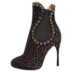 Alaia Black Suede and Elastic Eyelet Ankle Boots 