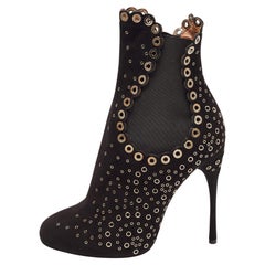Alaia Black Suede and Elastic Eyelet Ankle Boots