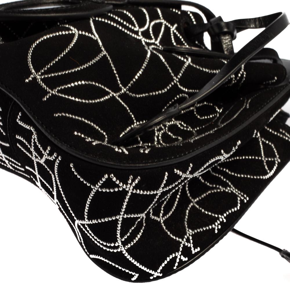 Alaia Black Suede And Leather Crystal Embellished Rose Marie Mini Bucket Bag 1