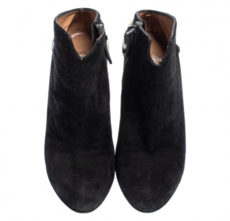 Women's Alaia Black Suede And Leopard Print Calf Hair Booties Size 37 For Sale