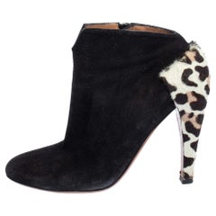 Alaia Black Suede And Leopard Print Calf Hair Booties Size 37