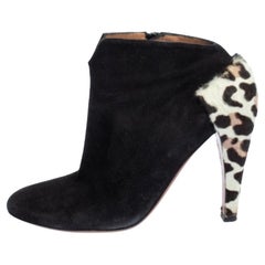 Alaia Black Suede And Leopard Print Calf Hair Booties Size 37