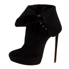 Alaia Black Suede Ankle Cuff Side Lace Up Ankle Boots Size 40