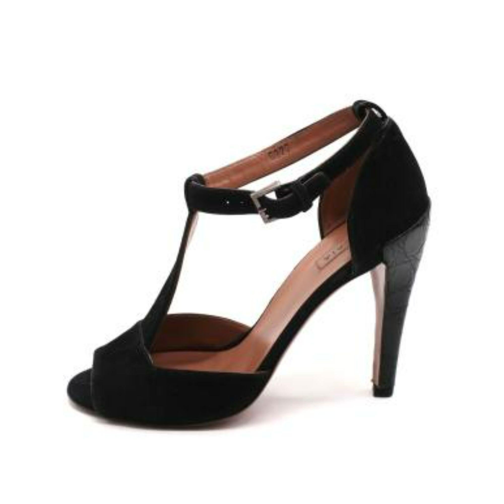 Women's Alaia Black Suede & Croc Embossed T-bar Sandals For Sale