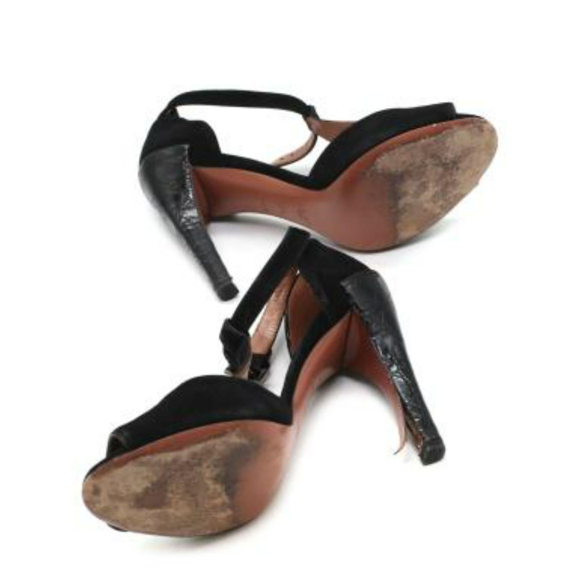 Alaia Black Suede & Croc Embossed T-bar Sandals For Sale 2
