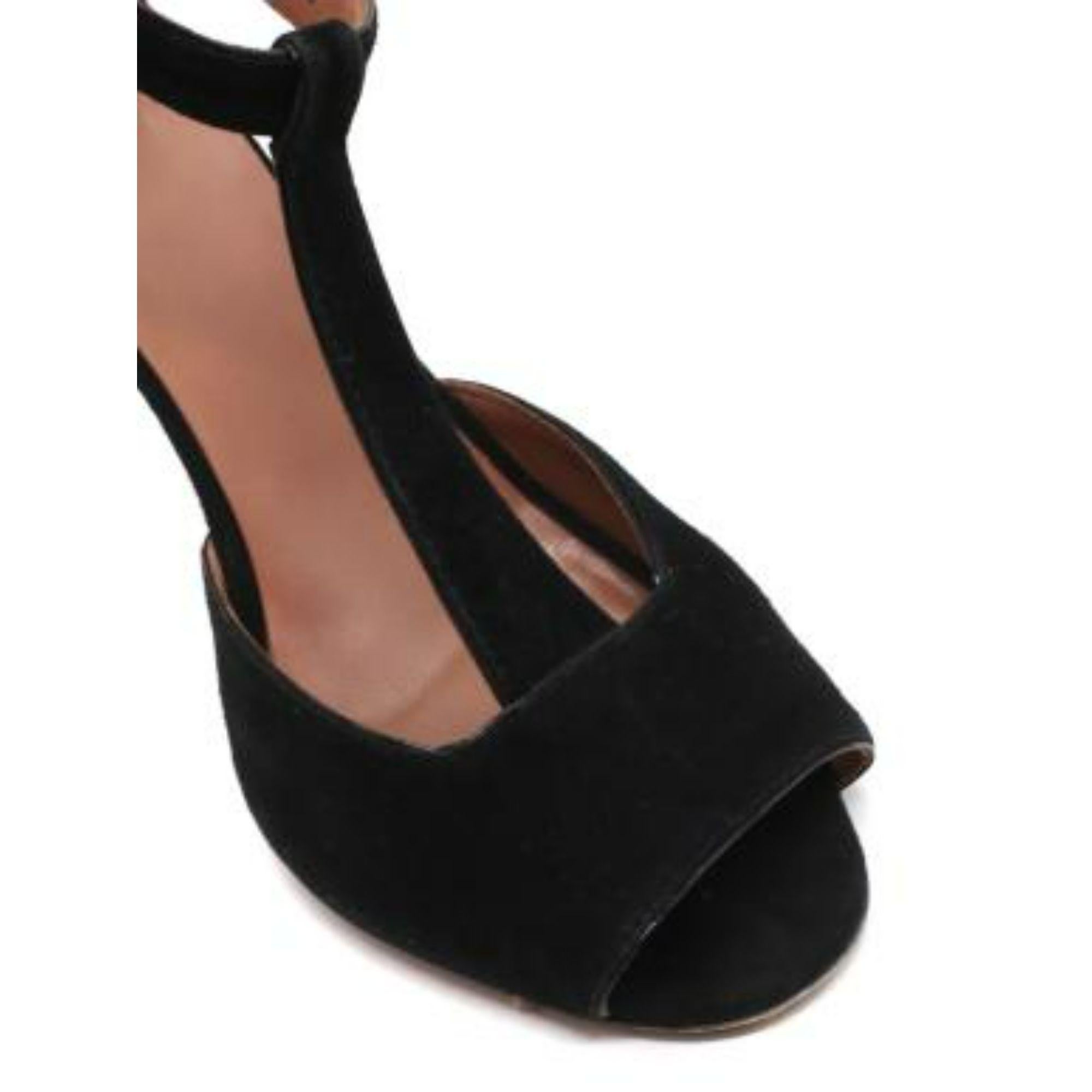 Alaia Black Suede & Croc Embossed T-bar Sandals For Sale 4