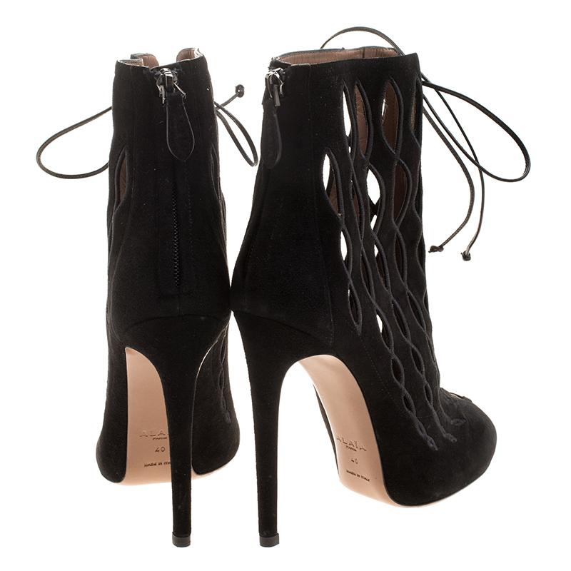 Alaia Black Suede Cut Out Boots Size 40 1