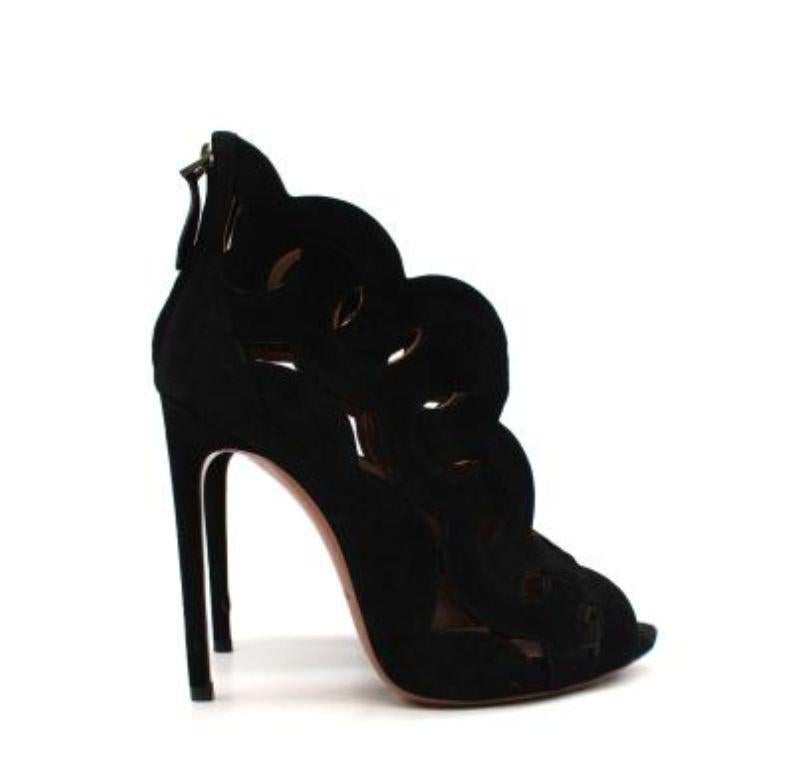 Alaia Black Suede Cut-out Heeled Booties In Good Condition For Sale In London, GB