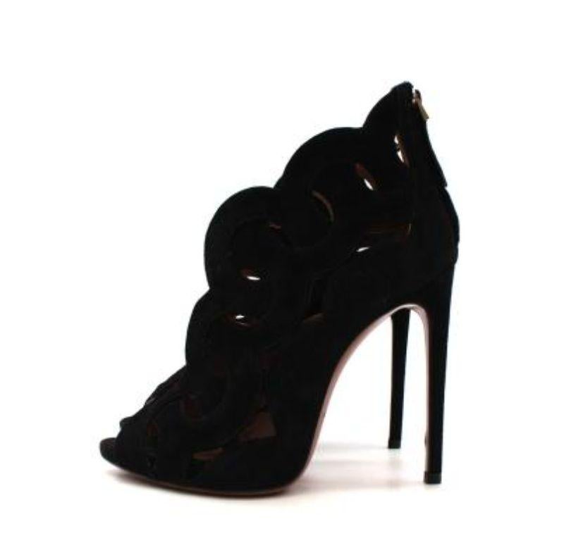 Alaia Black Suede Cut-out Heeled Booties For Sale 1