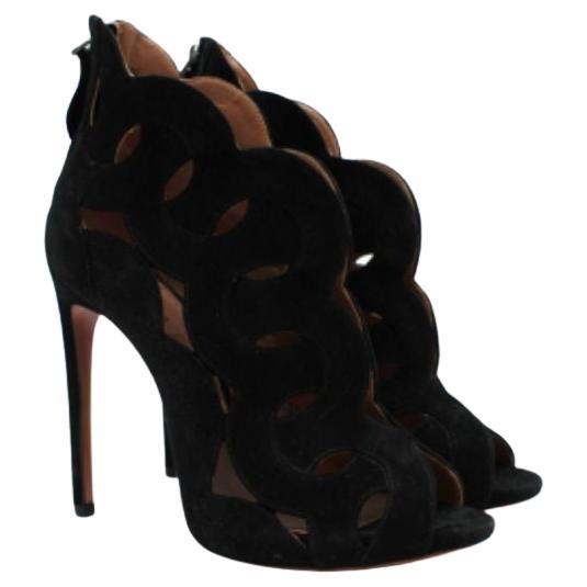 Alaia Black Suede Cut-out Heeled Booties For Sale