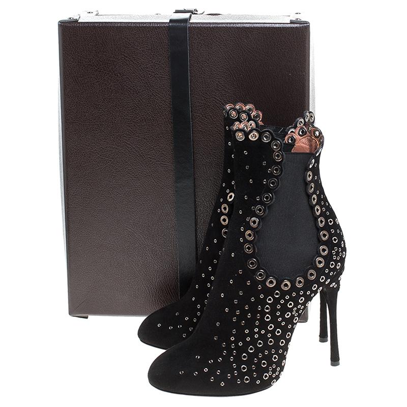 Alaia Black Suede Eyelet Embellished Ankle Boots Size 38 4
