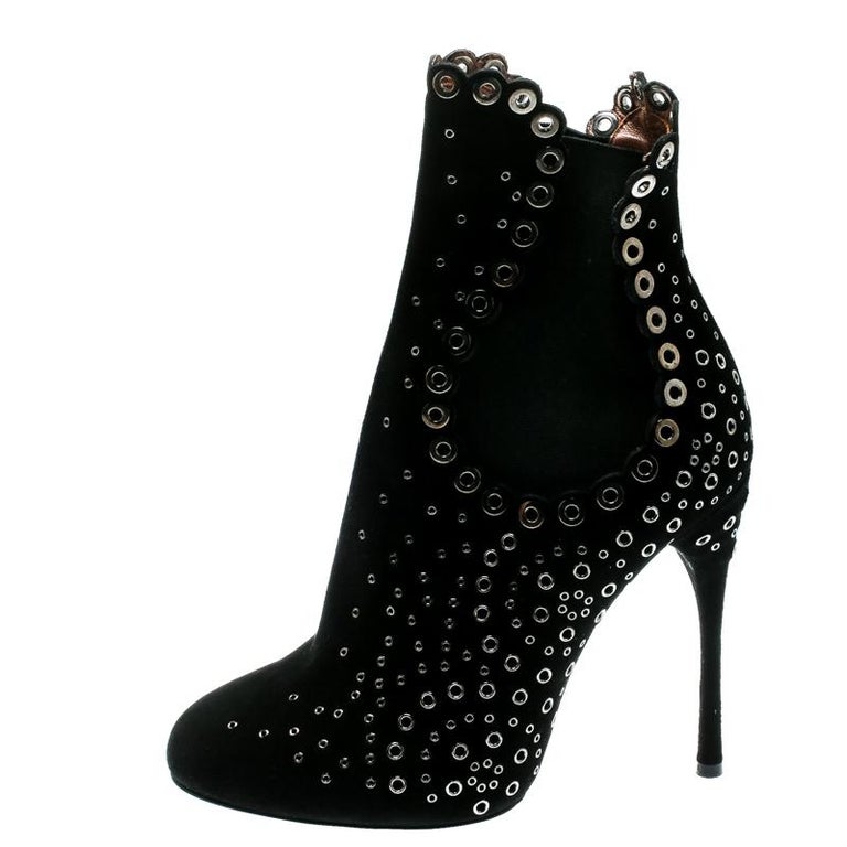 Alaia Black Suede Eyelet embellished ankle boots Size 39 at 1stDibs