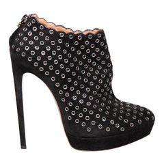 Alaïa Black Suede Eyelet Scallop Edge Platform Boots Size IT 40
