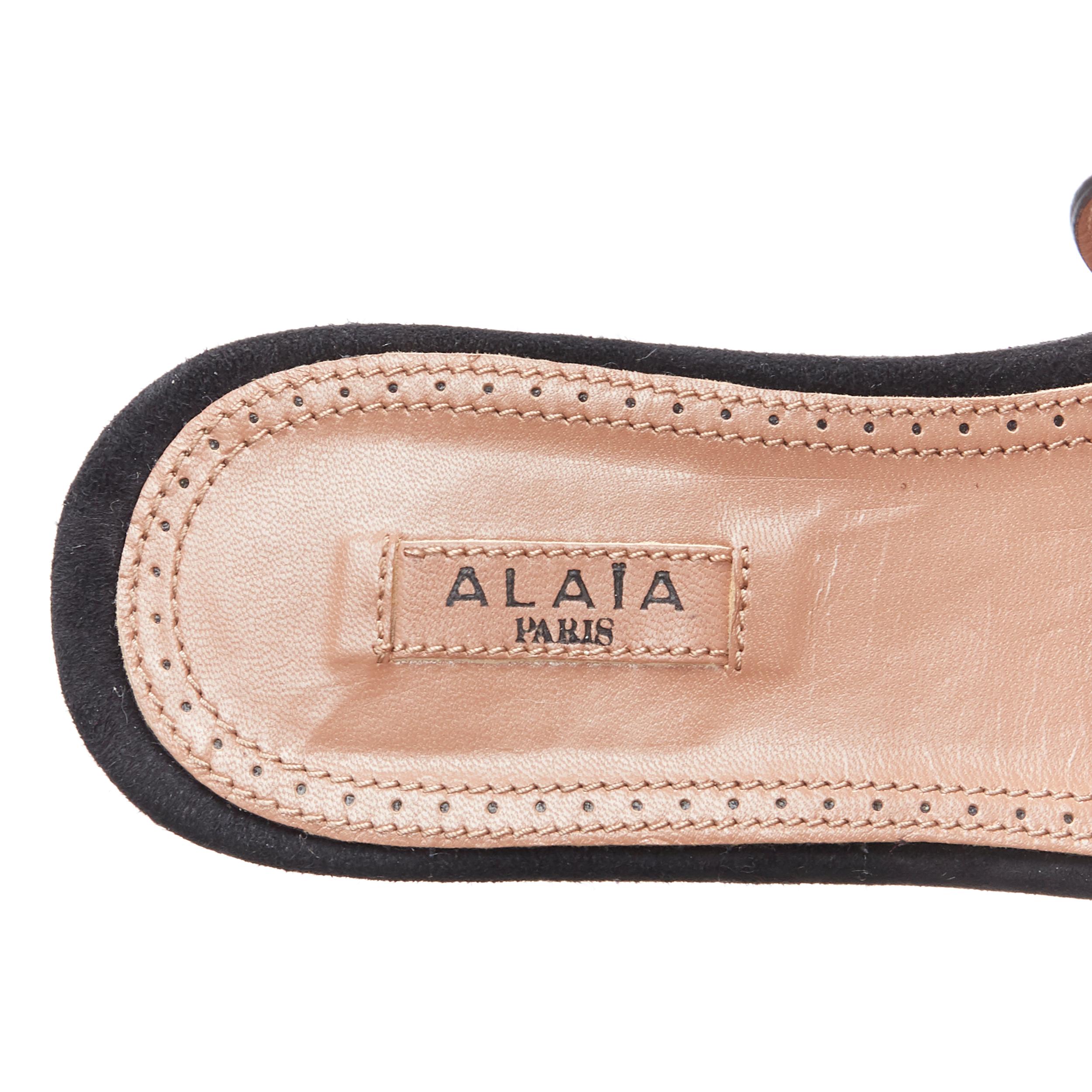 ALAIA black suede geometric cut out open toe ankle wrap flat sandals EU37.5 4