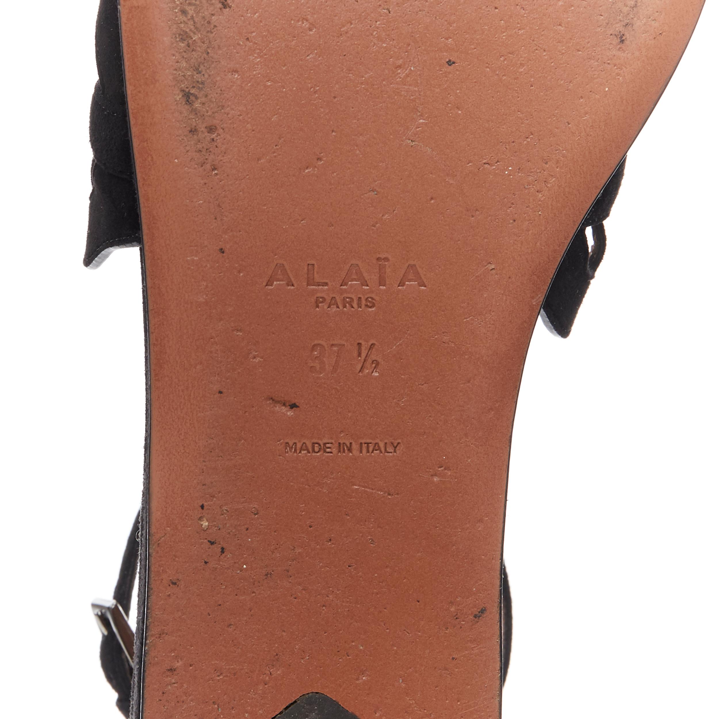 ALAIA black suede geometric cut out open toe ankle wrap flat sandals EU37.5 3