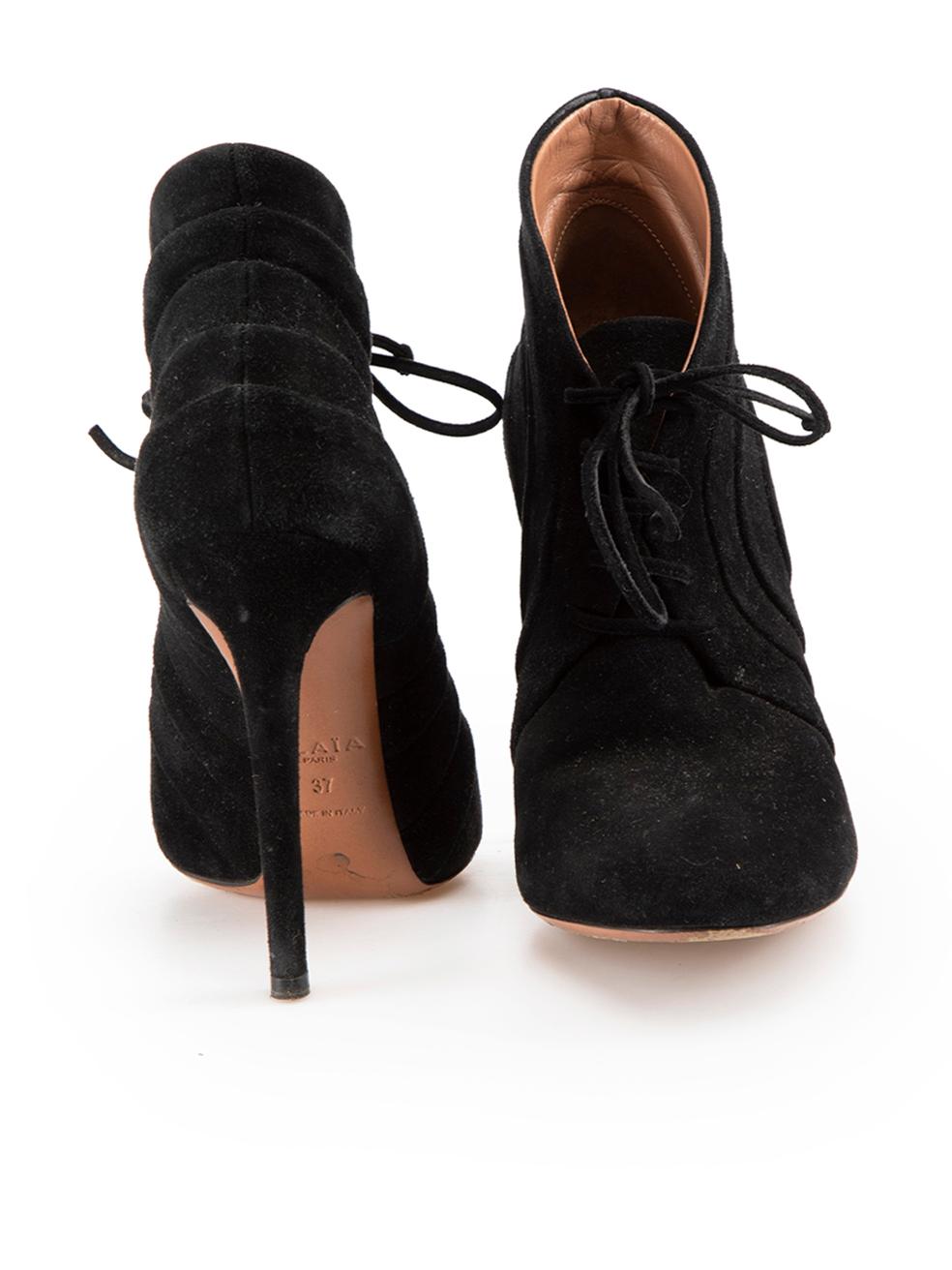 Alaïa Black Suede Lace Up Ankle Boots Size IT 37 In Excellent Condition For Sale In London, GB