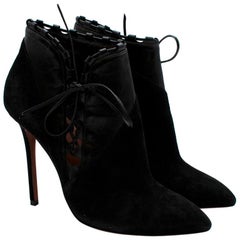 Alaia Black Suede Lace-Up Leather Heeled Ankle Boots - Size 39