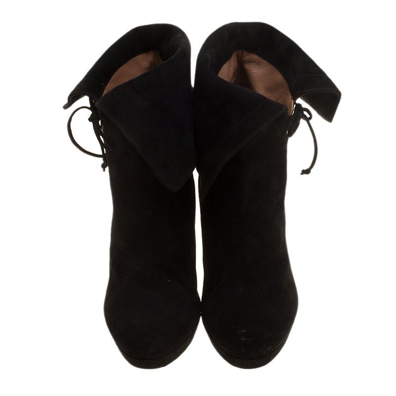 Women's Alaia Black Suede Lace Up Platform Ankle Boots Size 41