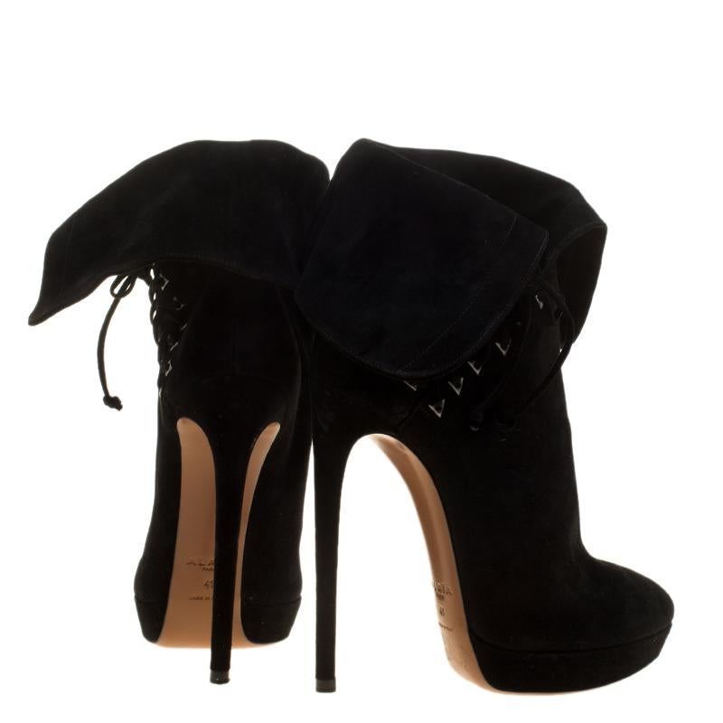 Alaia Black Suede Lace Up Platform Ankle Boots Size 41 2