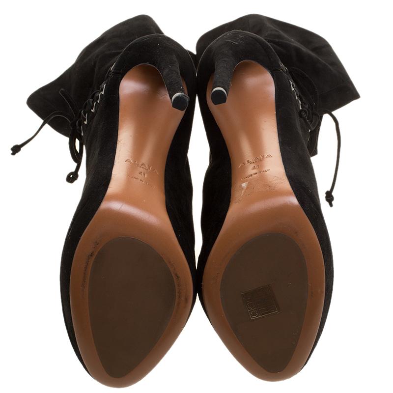 Alaia Black Suede Lace Up Platform Ankle Boots Size 41 3