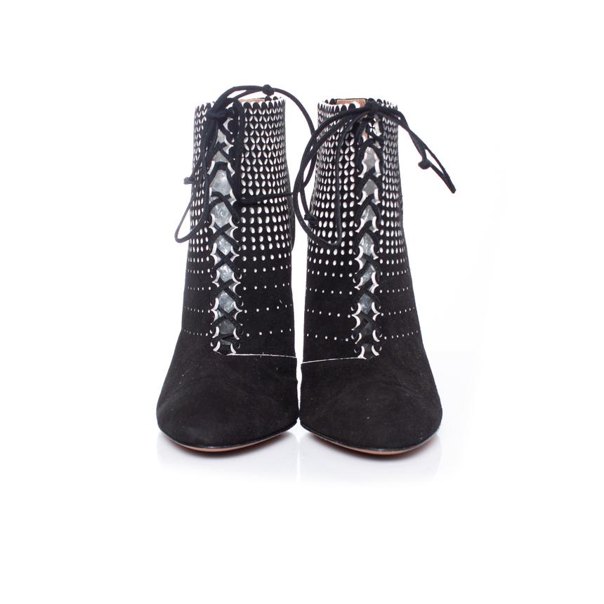 Alaia, Black suede laser-cut boots In New Condition For Sale In AMSTERDAM, NL