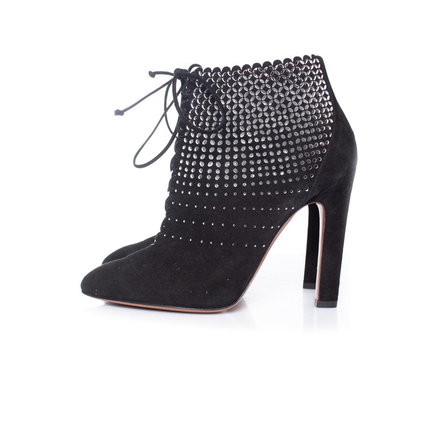 Alaia, Black suede laser-cut boots For Sale 2