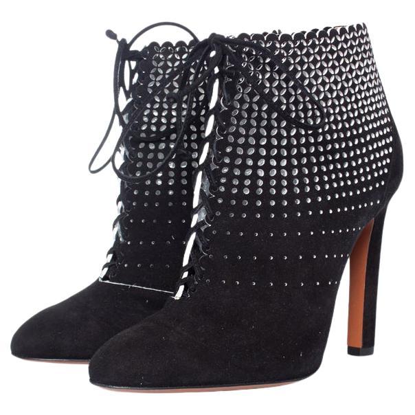 Alaia, Black suede laser-cut boots For Sale