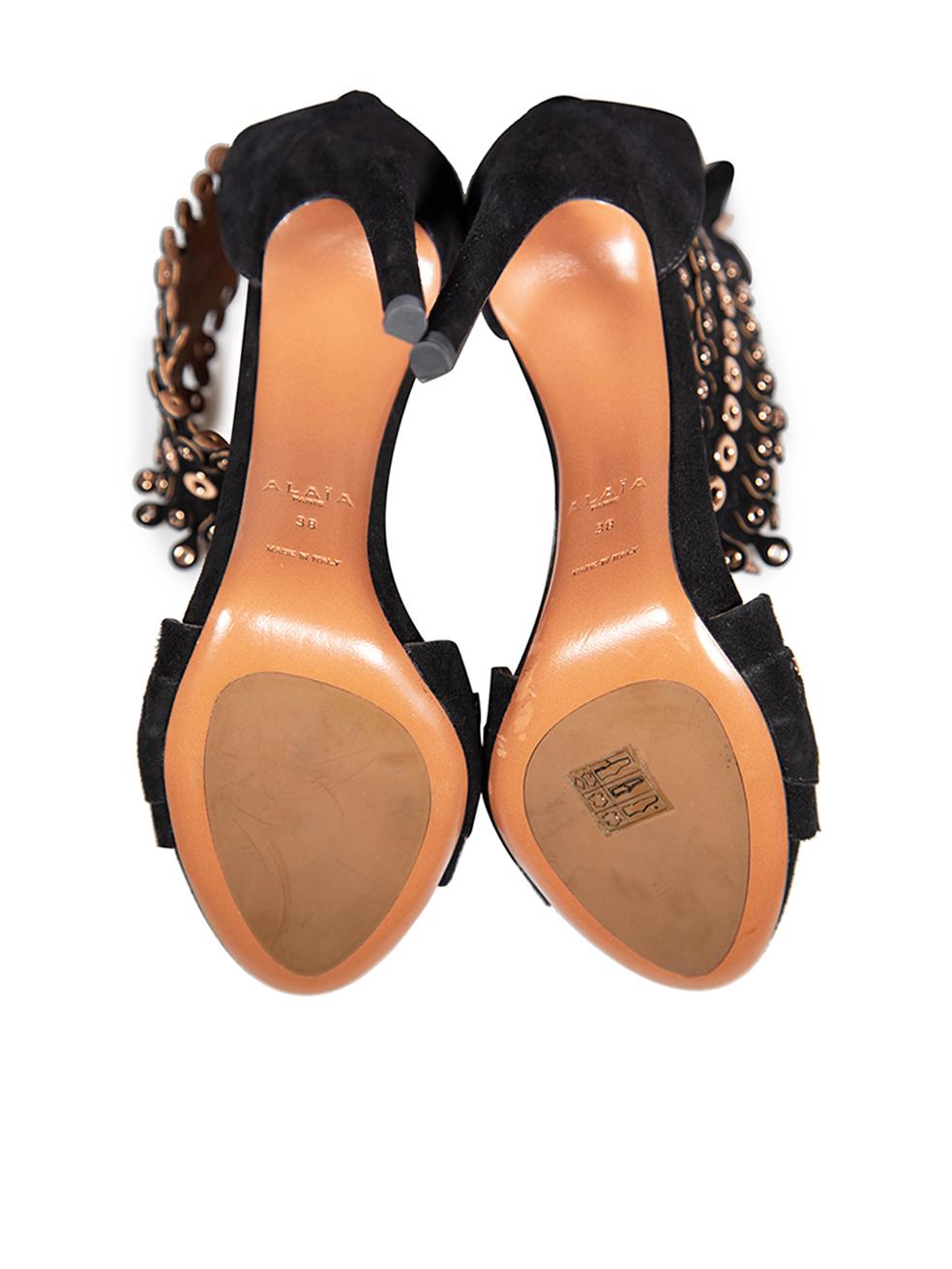 Women's Alaïa Black Suede Laser-Cut Eyelet Detail Sandals Size IT 38 For Sale